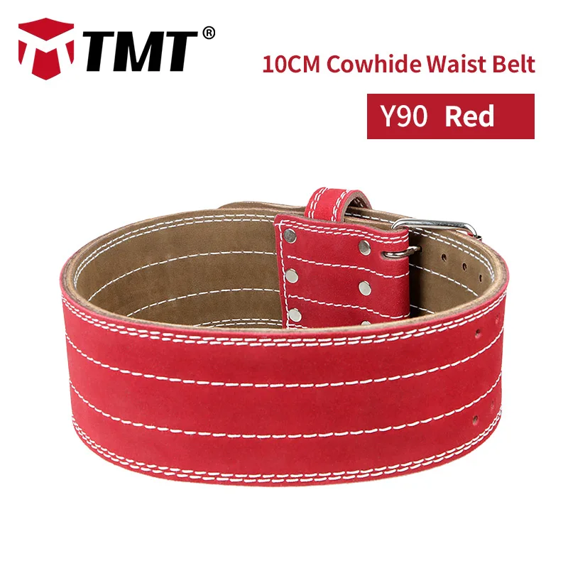 TMT пояс для тяжелой атлетики из натуральной кожи, 4 дюйма, широкий пояс с двумя зубцами, тренировочный ремень для мужчин Deadlift, Задняя поддержка для тренировок на корточки - Цвет: Red