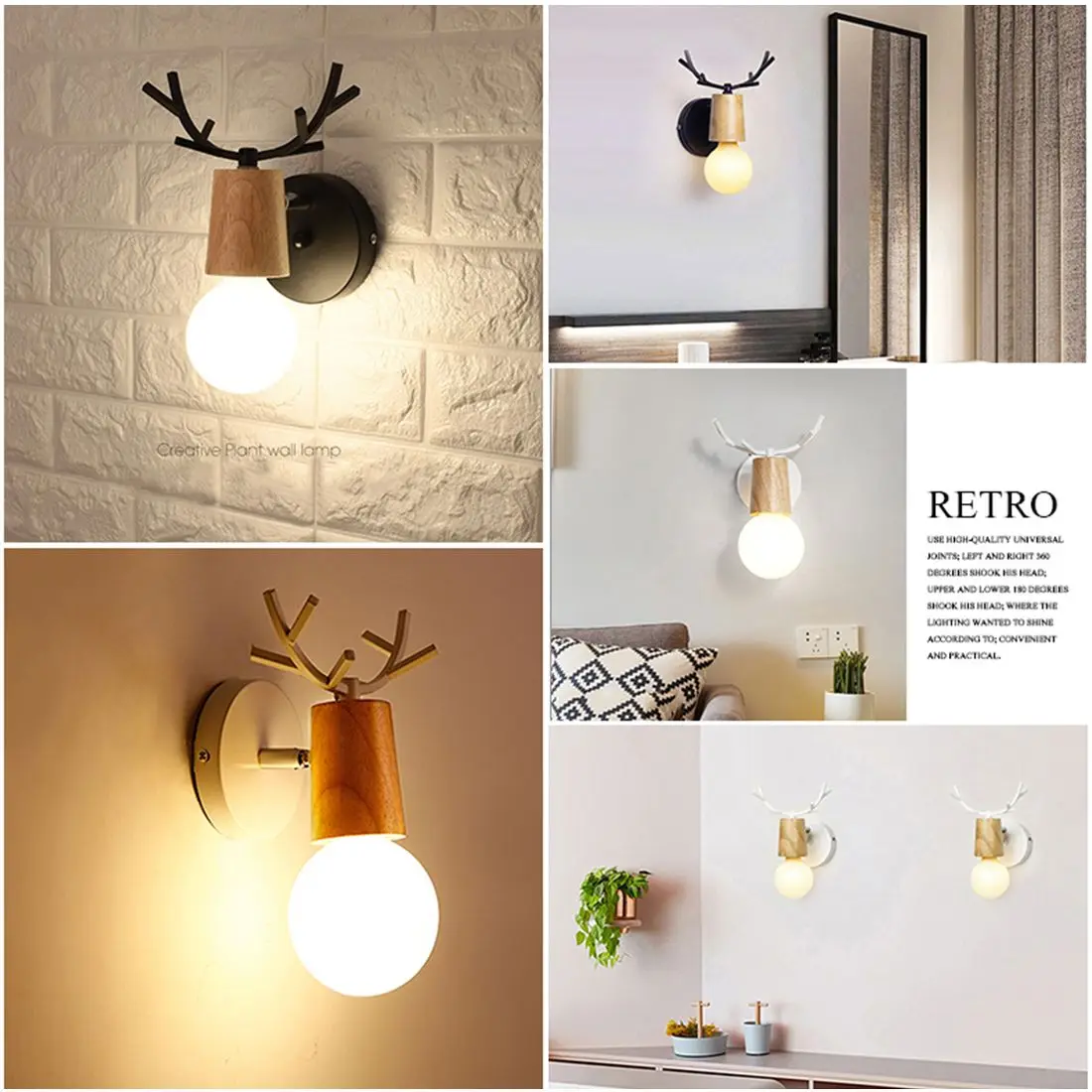 Black Loft Antique Iron retro lamp Simple Antlers Wall lamp American country Retro Restaurant Bar Corridor Aisle Wall Wall lamp