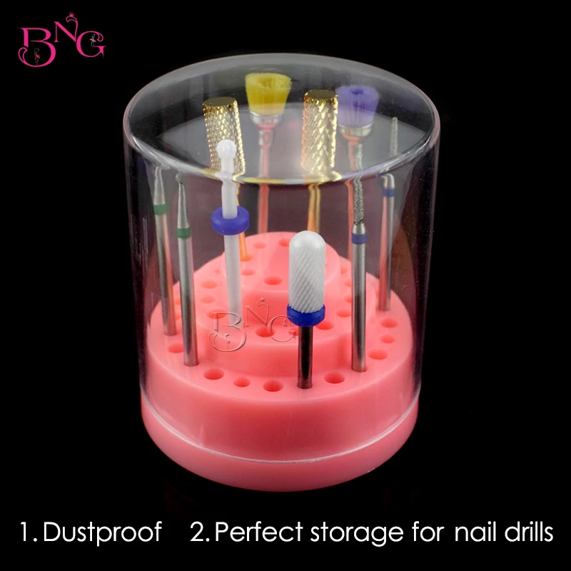 

BNG Stand Displayer Nail Drill Bit Holder Professional Nail Art Manicure Tools Acrylic Plastic Cover Nail Drills Box Container