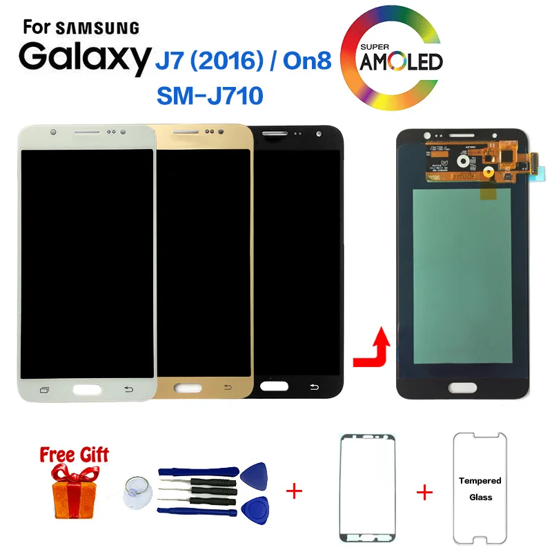 

Super Amoled For Samsung Galaxy J7 2016 J710 SM-J710F J710M J710H J710FN LCD Display With Touch Screen Digitizer Assembly +Tools