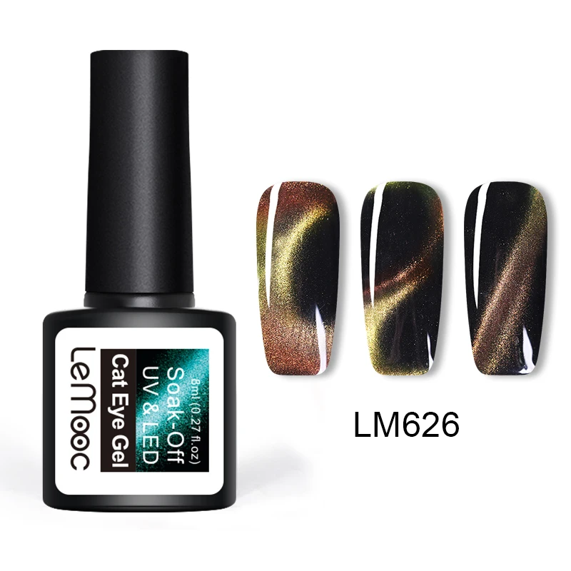 LEMOOC Cat Eye Effect Gel Chameleon Thermal Magnetic Gel Nail Polish Soak Off UV Laser Gel Varnish Black Base Top Coat - Color: LM626