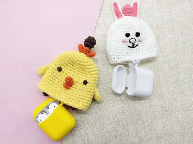 Cartoon Woolen Case for AirPods with Annti lost Strap Protective Knitted Earphone Cover Wireless Headphone Charger Silicone Bag