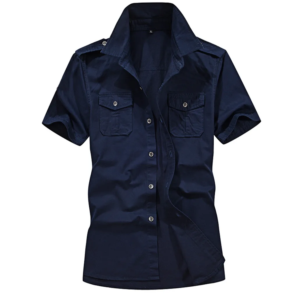 Lncdis Роскошные Для мужчин рубашка в стиле милитари s короткий рукав Slim Fit Camisa Masculina