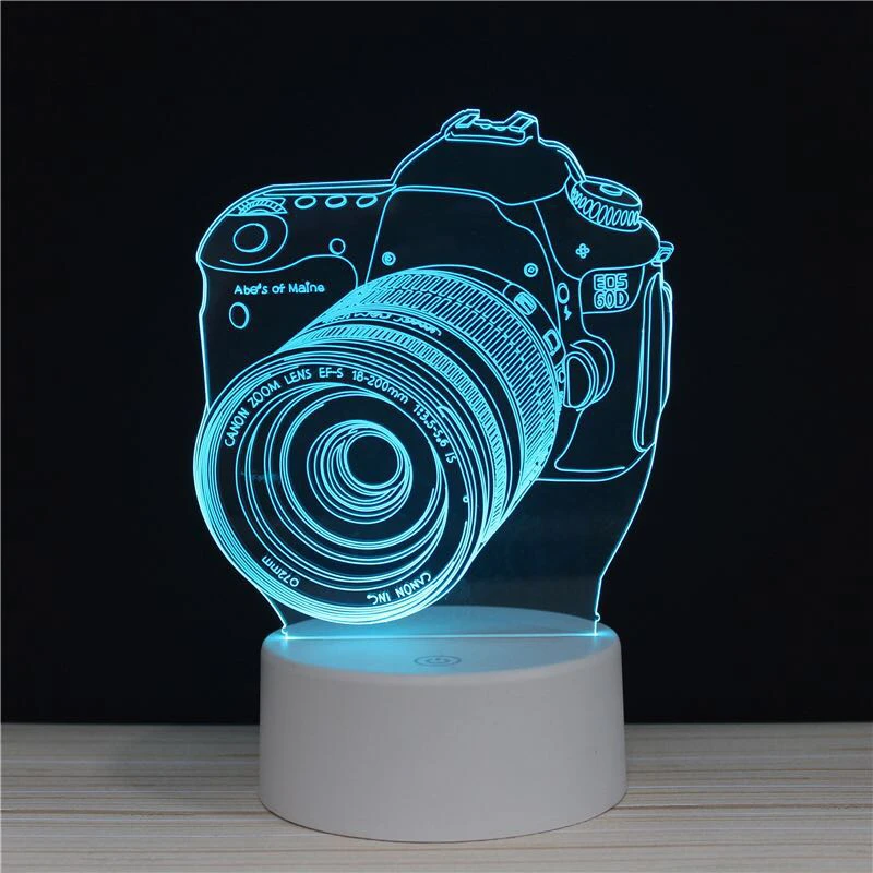 

SLR Camera Headset 3D night light Guitar Alarm Clock touch switch LED acrylic 7colors auto change lamps for holiday table lamp