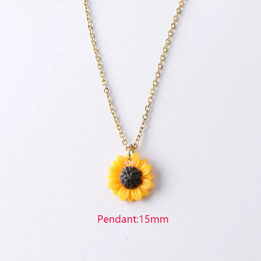 New Sunflower Pendant Necklace Silver & Gold Chain 15mm 18mm 25mm Resin Flower Collar Necklace for Women Girl Jewelry Gift