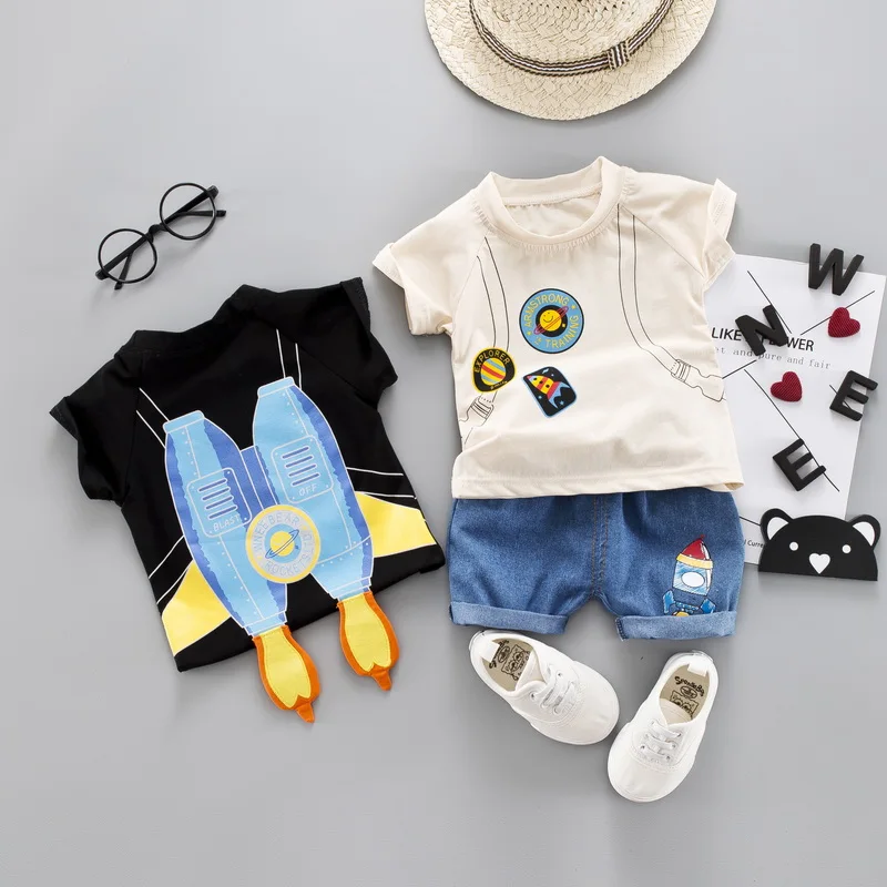 

2019 Summer Toddler Infant Clothing Sets Baby Girls Boys Clothes Suits Rocket T Shirt Shorts Kids Children Costume
