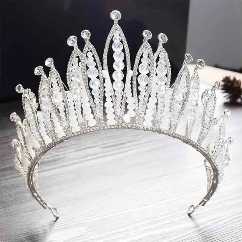 

Handmade Crystal Beads Bridal Tiara Wedding Hair Accessories Queen Rhinestone Pageant Crowns Luxury Baroque Crown Bride Hairband