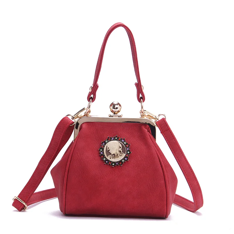 women bag red Классические винтажные матовые кожаные сумки с замком в форме поцелуя, клатч, женские сумки через плечо, женские сумки - Цвет: women bag red