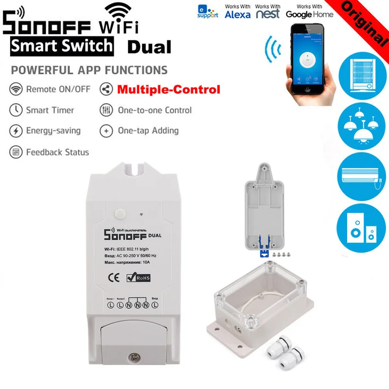 Sonoff Dual 2ch Basic Wifi Smart Switch светильник дистанционное управление таймер Беспроводное