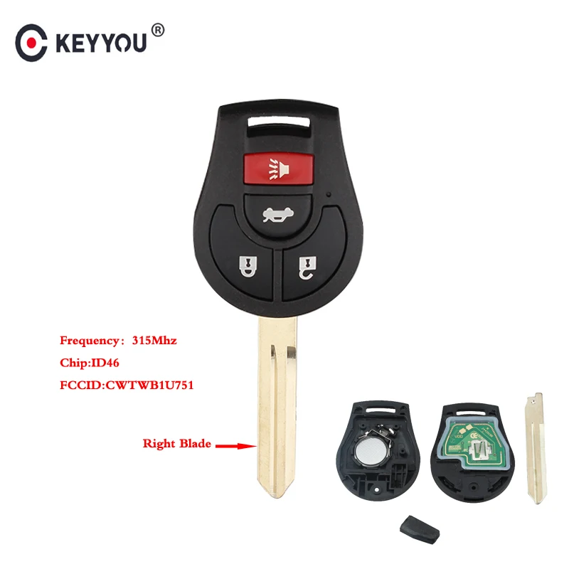 KEYYOU 4 кнопки 315 мГц удаленной машине ключ для Nissan куб Rogue Juke Versa Fob ID46 чип CWTWB1U751 Автозапуск передатчик