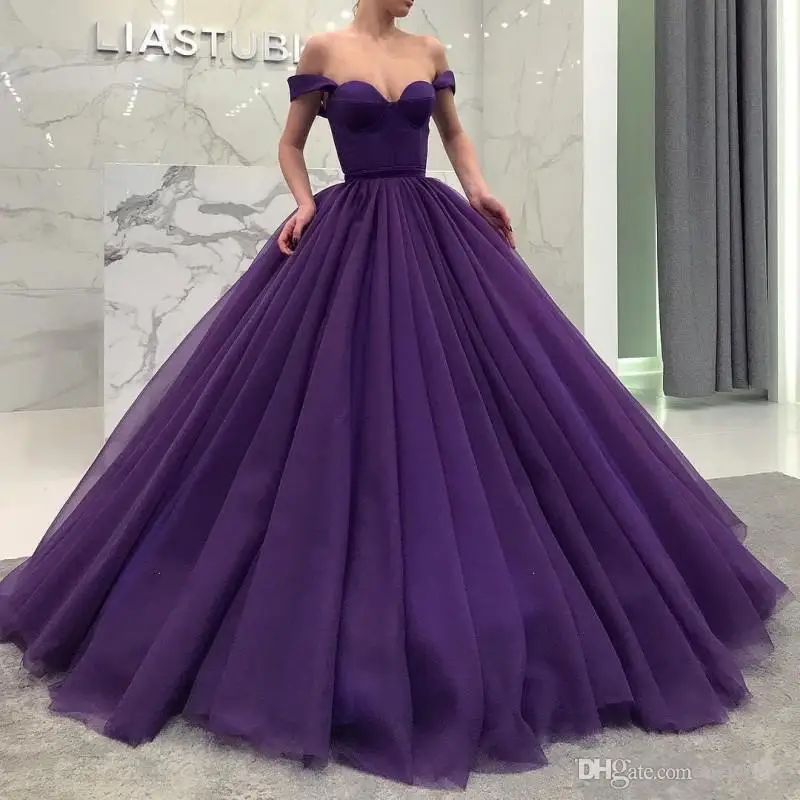 

Grape Off The Shoulder 2019 Prom Dress Pleats A Line Tulle Celebrity Evening Dresses Custom Made Party Gowns Formal Vestidos