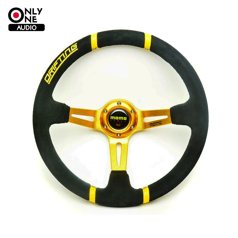 

ONLY ONE AUDIO Universal 14 inch Drifting Suede Leather Cover Racing Sport Steering Wheel with Horn Button and Aluminium Bracket