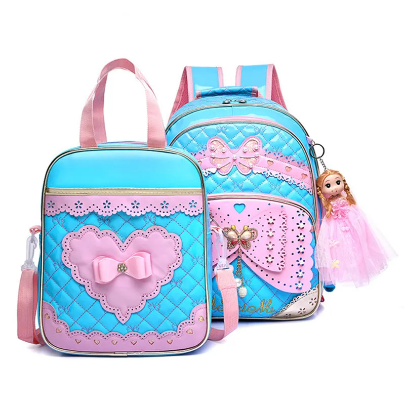 Детские школьные сумки для девочек, рюкзак, Детские рюкзаки с принтом, набор, школьный рюкзак, Детские Водонепроницаемые рюкзаки для начальной школы, Mochilas - Цвет: 2pcs sets sky blue