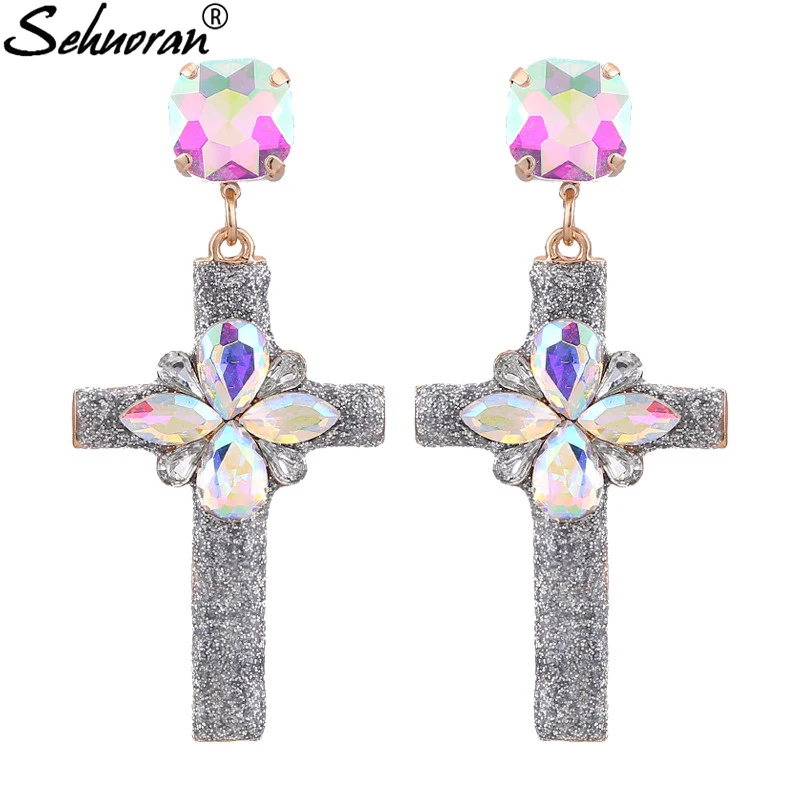 

Sehuoran Crystal Earrings For Woman Zinc Alloy Drip Oil Long Pendientes Drop Earrings Jewelry Brand New Year Gifts