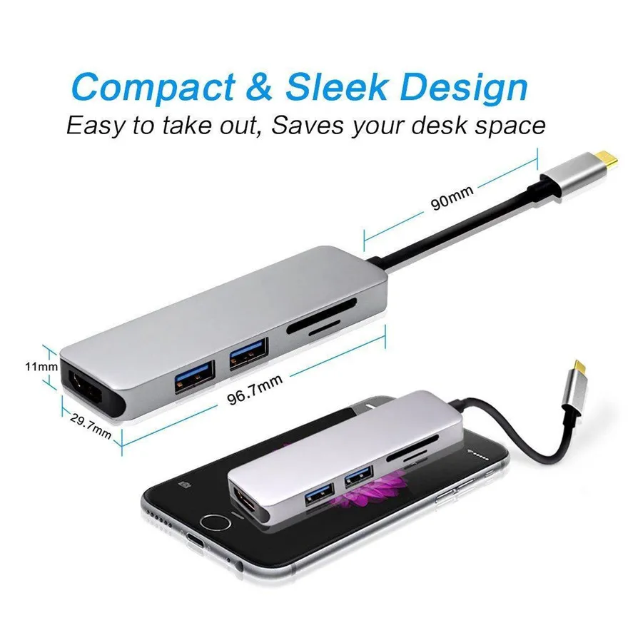 10 шт./набор, Typt c Тип C USB концентратор с USB3.1 концентратор с HDMI 5 в 1 комбинированный концентратор с 2 USB3.0 Порты SD устройство для считывания с tf-карт USB adapater
