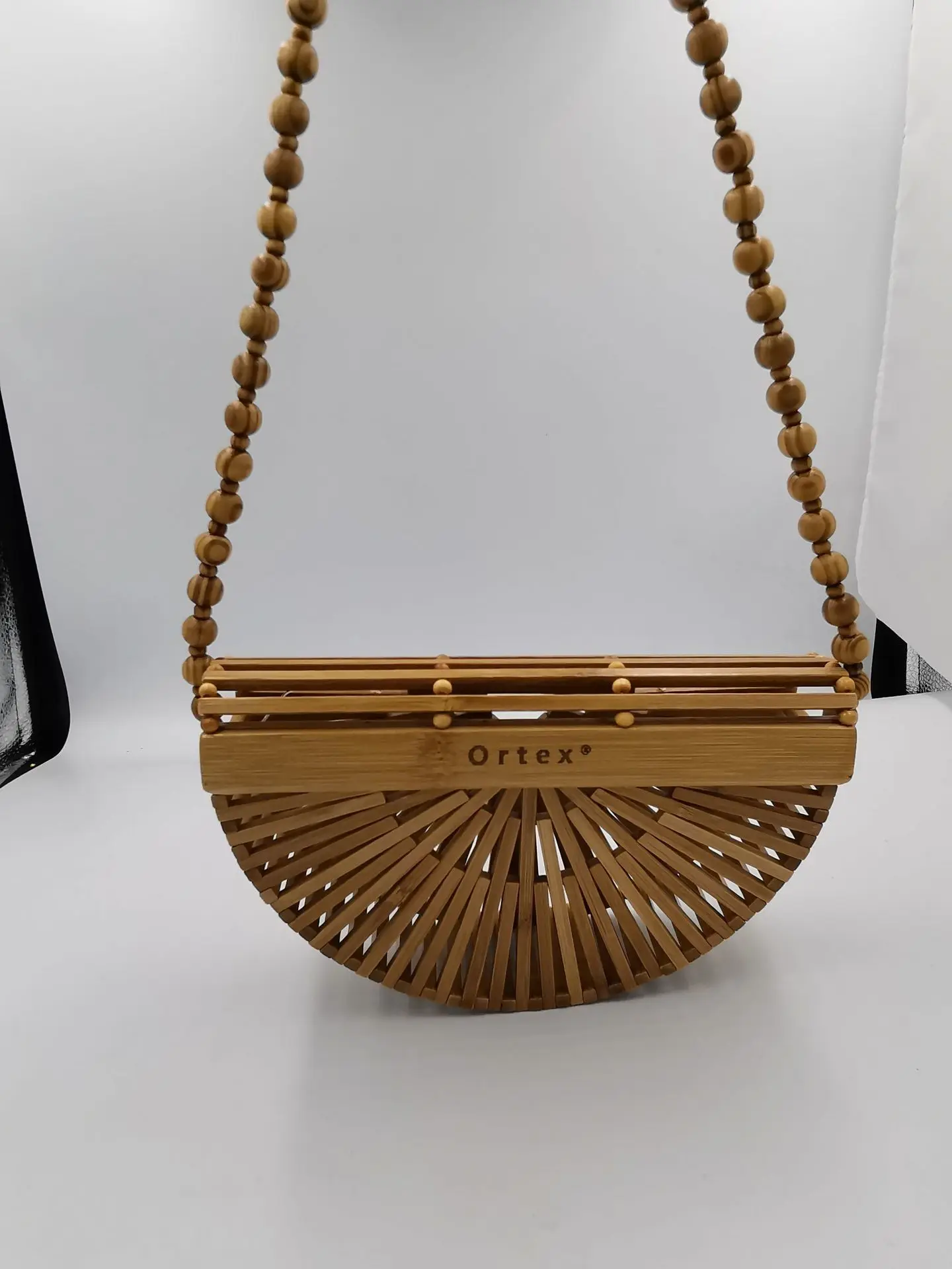 

[Telastar] Women Handbag Bamboo Weaving Bag Rattan Articles Half Moon Crossbody Summer Bead Wood Bag Outdoors Cool Bag 2019 New