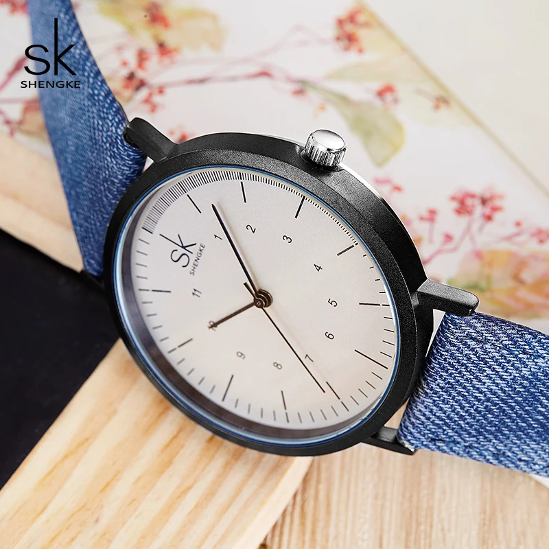 Shengke, повседневные часы для женщин, девушек, джинсовый холщовый ремень, женские наручные часы, Reloj Mujer, новинка, креативные женские кварцевые часы