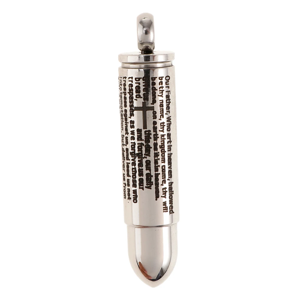 Stainless Steel Cross Bible Bullet Cremation Ashes Urn Pendant