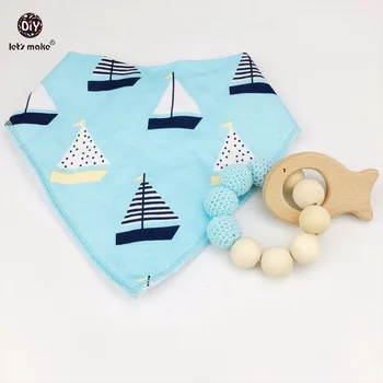 

Let's Make Cotton Bib & Wooden Bracelet Set Bandana Bibs Teething Wood Baby Toys Shower Gift Nursing Accessories Baby Teether