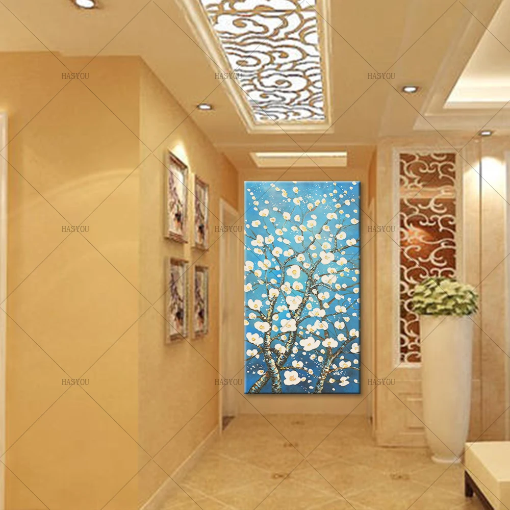 Modern-Blue-Art-Almond-Blossoms-Oil-Painting-on-Canvas-Hand-Painted-Tree-Wall-Mural-Picture-Decoration (2)