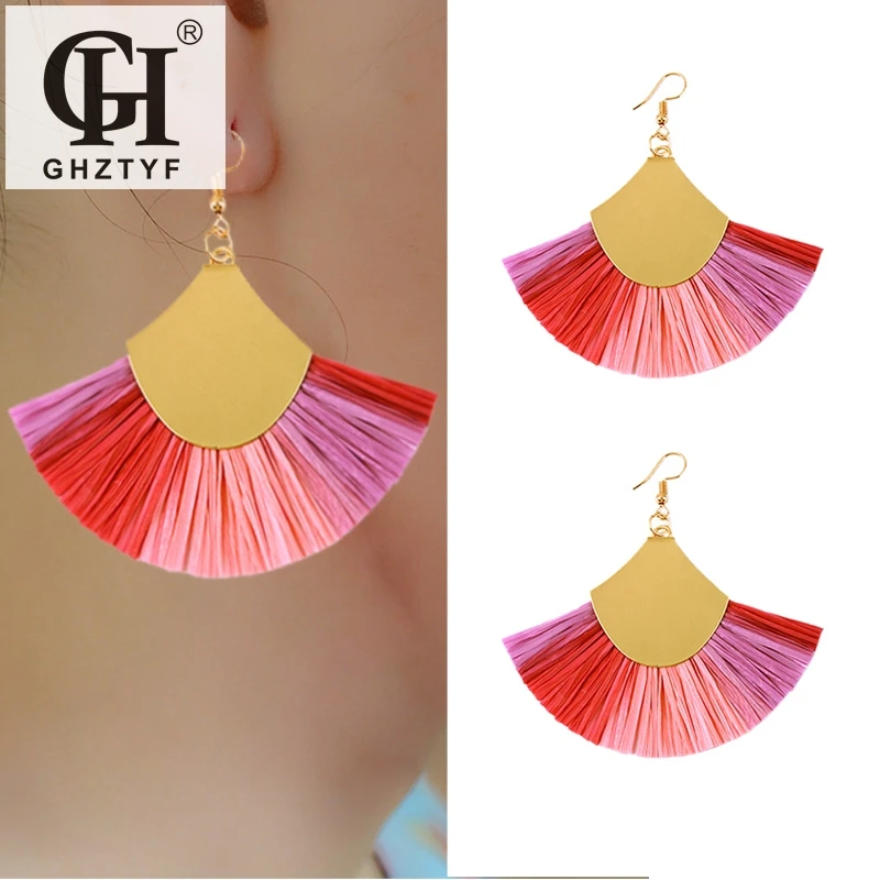 

Trendy Bohemian Tassel Earrings For Women Fashion Statement Jewelry Vintage Fan Shaped Alloy Golden Color Earring Aretes