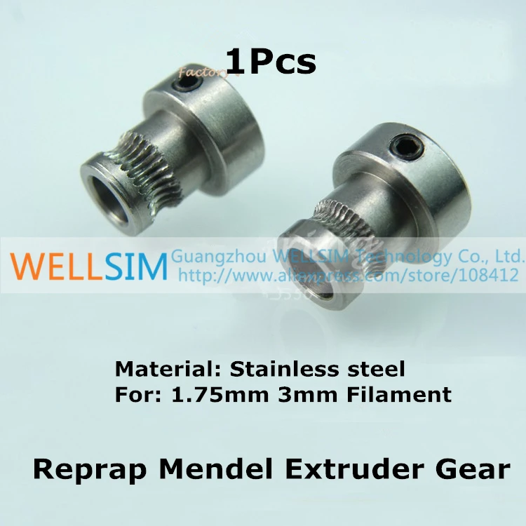 1Pcs Reprap Mendel Extruder Drive Gear For 1.75 3mm Bore 5mm Stainless