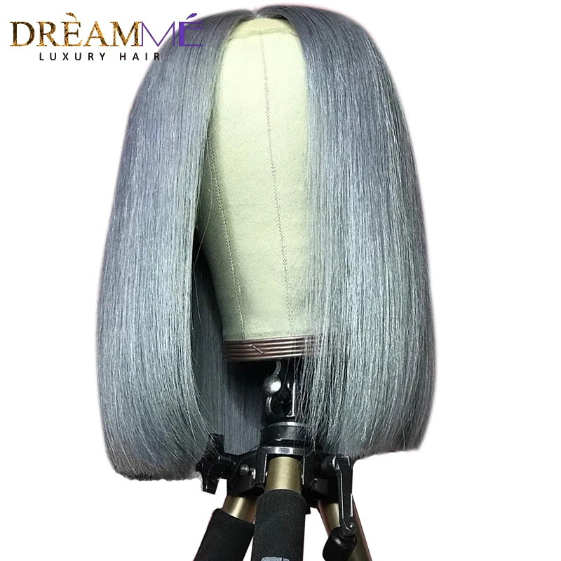 

Grey Human Hair Wig With Baby Hair Straight Transparent Lace Bob Lace Front Wigs Remy Short Human Wigs For Black Women Blunt Cut