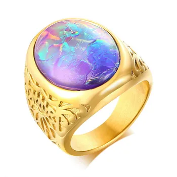 

Men Ring Stainless Steel Blue Stone Casting Rings Gold Color Men's Wedding Ring Fashion Jewelry