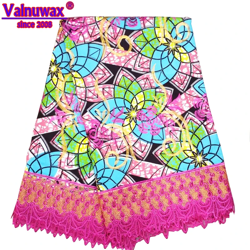 

Colorful Nigeria textiles high quality Hollandais sewing African ankara wax embroidered lace fabric 6yards for wedding KW-L16#