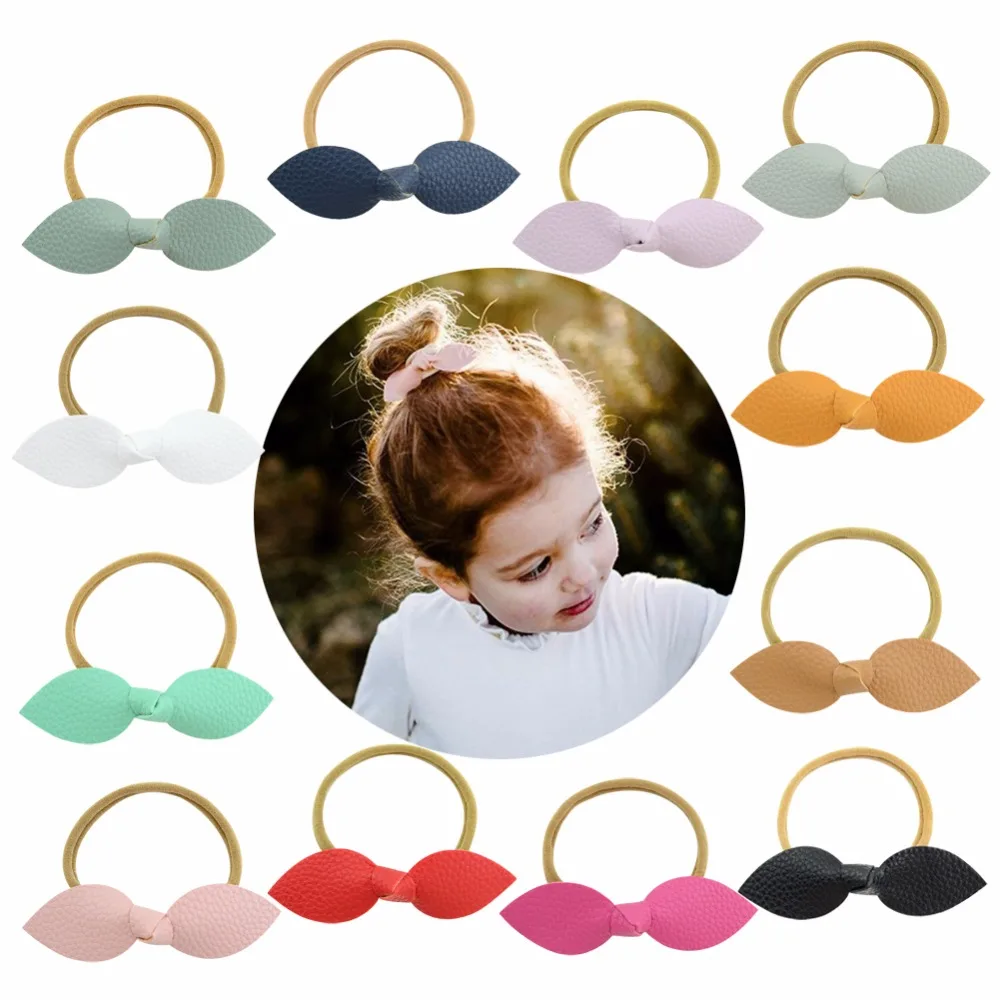 

12pcs/lot New Glitter Leather Bow Hair for Kids Bands Elastic Bands Children Hairbands Girls Best Gift Hair Accessories 862