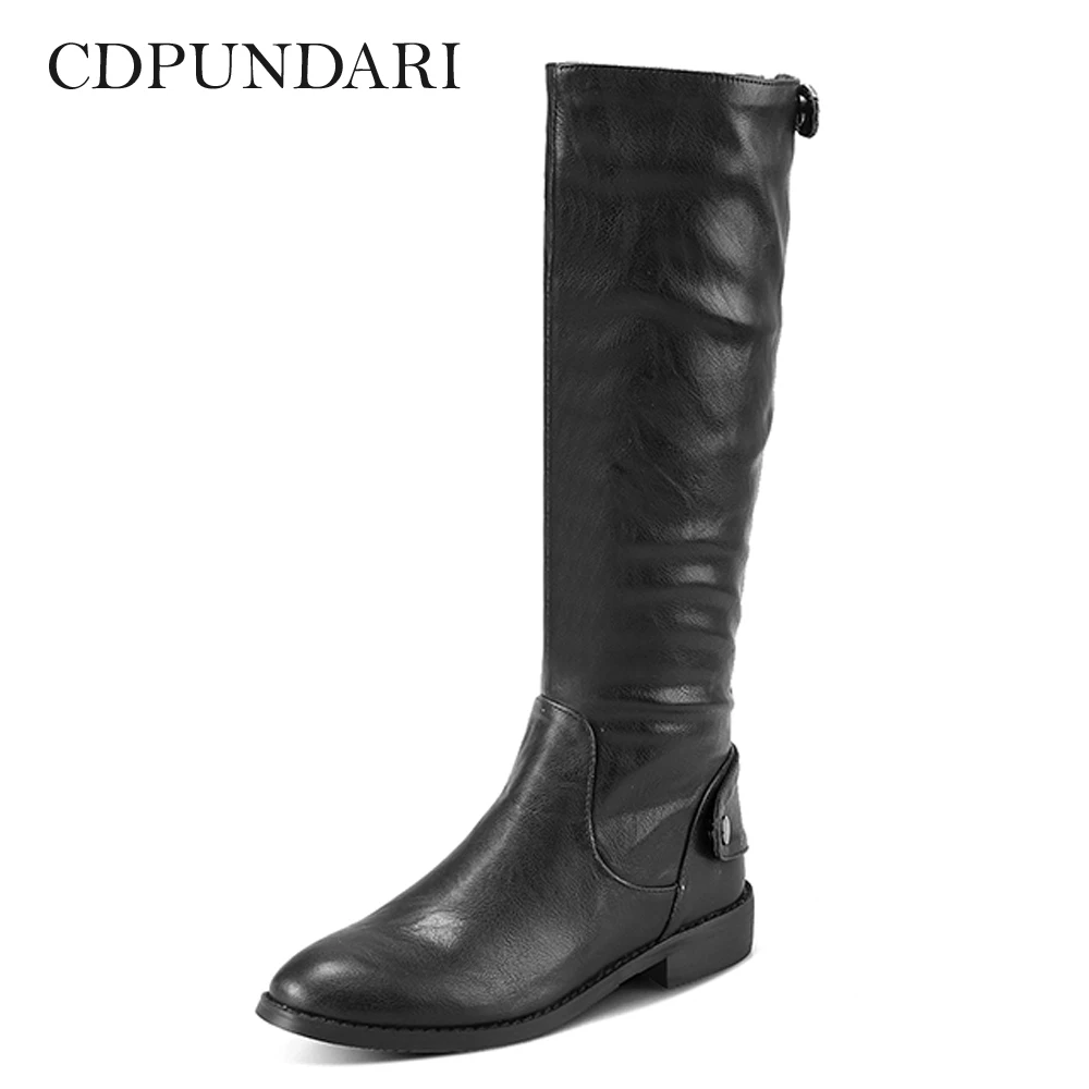 

CDPUNDARI Plus Zize Mid Calf Motorcycle boots women Winter boots shoes Woman Black Brown