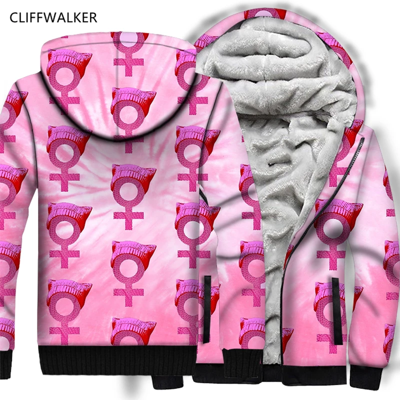 DropShipping Pink 3D Print Hoodie Fleece Autumn Winter Hip Hop Thicken Sweatshirts Fashion Zipper Flannel Coat US Size | Мужская одежда