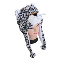 Doubchow Белый Черный Леопард Милые Плюшевые Earflap животных шляпа для Обувь для мальчиков Обувь для девочек Дети, подростки взрослых женщин