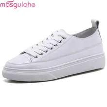 Masgulahe Мода весна-осень женская обувь на плоской платформе с круглым носком на шнуровке повседневные кроссовки обувь на плоской подошве из натуральной кожи