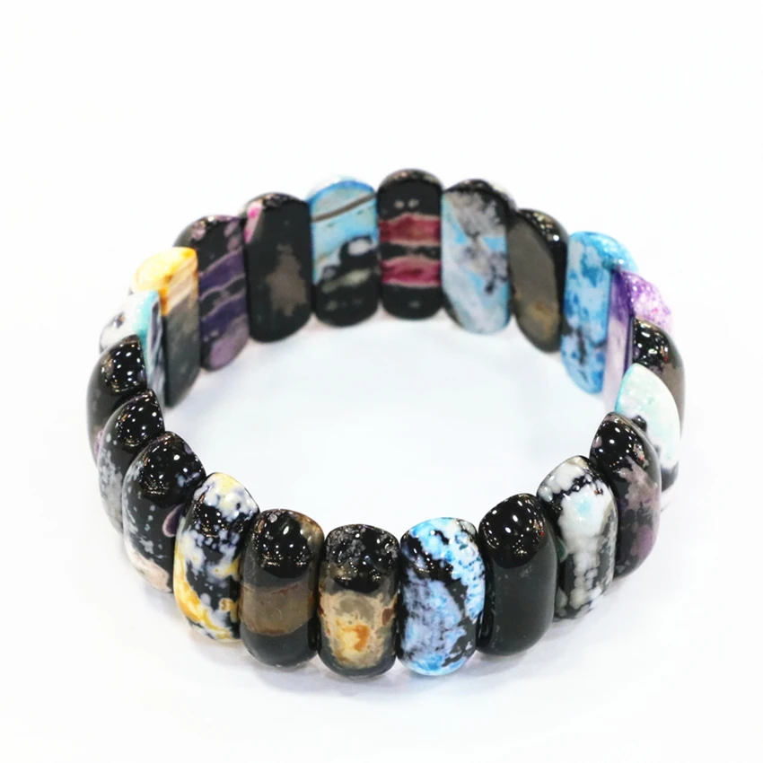 Fashion Women Multicolor Fire Agates Natural Stone Beads Bracelet 10x25mm Charm Geometry New Manual Bangle Jewelry 7.5inch B3269|bangle