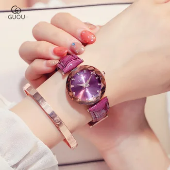 

GUOU Brand Women's Watches Fashion Leather Wrist Watch Women Watches Ladies Watch Clock Saat Bayan Kol Saati relogio feminino