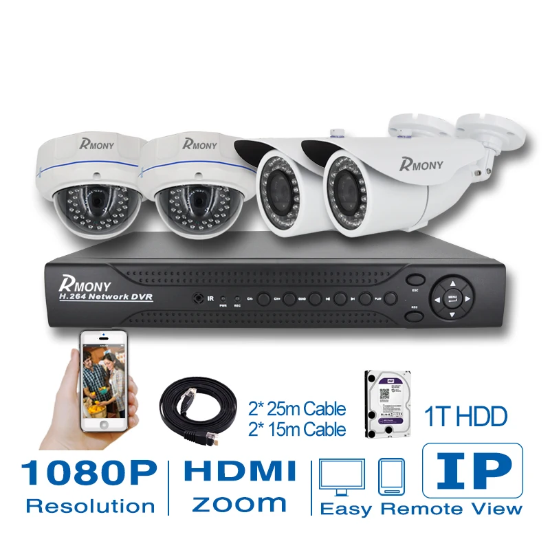 4CH PoE NVR kit CCTV 1080 P NVR Full HD 2.0MP Metal IP66 onvif Ip kamera CCTV-System 2.8-12mm motorized zoom lens cctv system