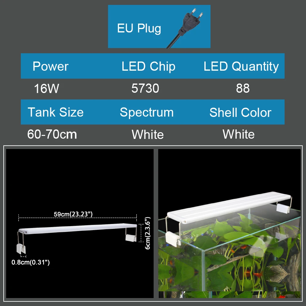 Расширяемый тонкий светильник для аквариума с регулируемой яркостью, светильник для аквариума 220 V/110 V 5 W/8 W/11 W/16 W, светодиодный светильник для аквариума - Цвет: 16W-EU