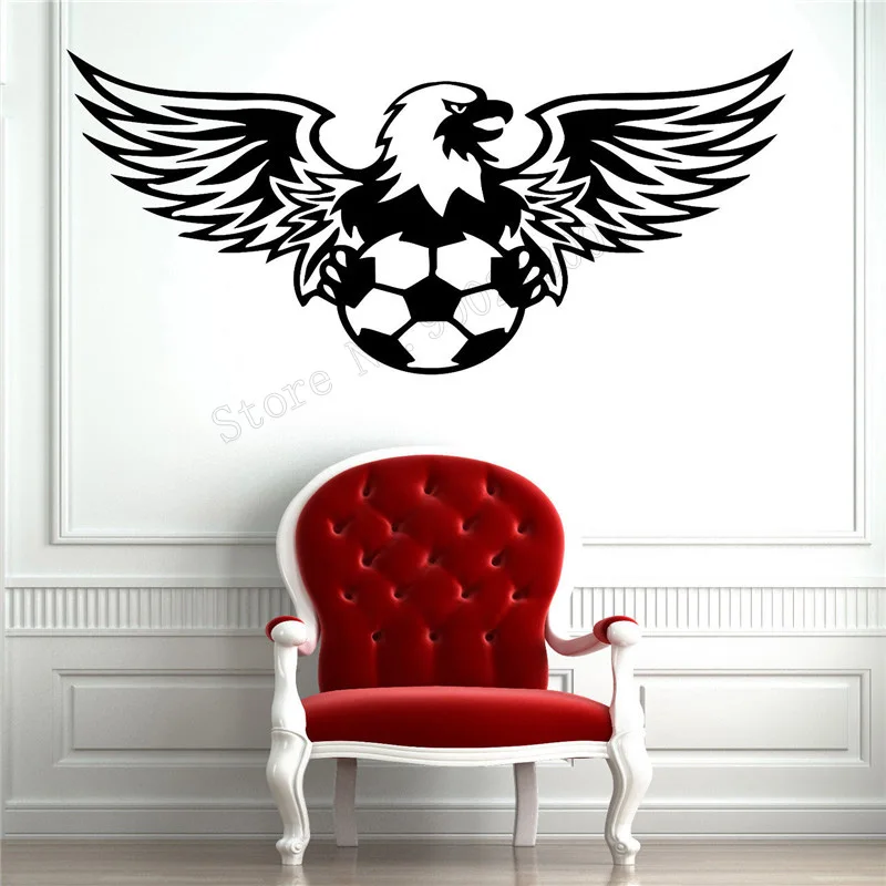 

Wall Art Sticker Eagle Simbol And Soccer Ball Decorative Vinyl Removeable Poster Fashion International Sports Decal Mural LY411