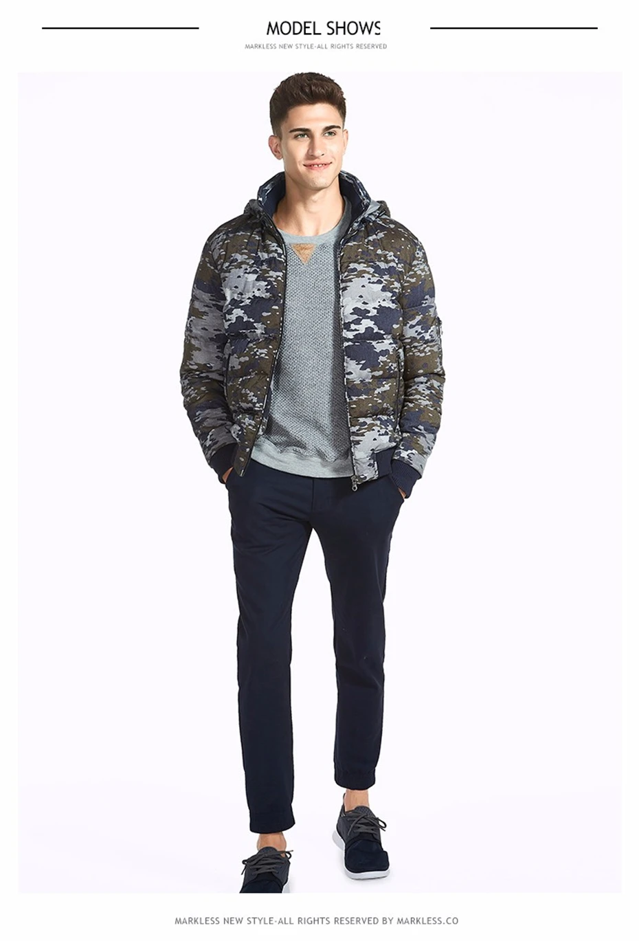 Markless мужские камуфляжные зимние пальто с принтом брендовая одежда повседневные хлопковые куртки с капюшоном теплая верхняя одежда