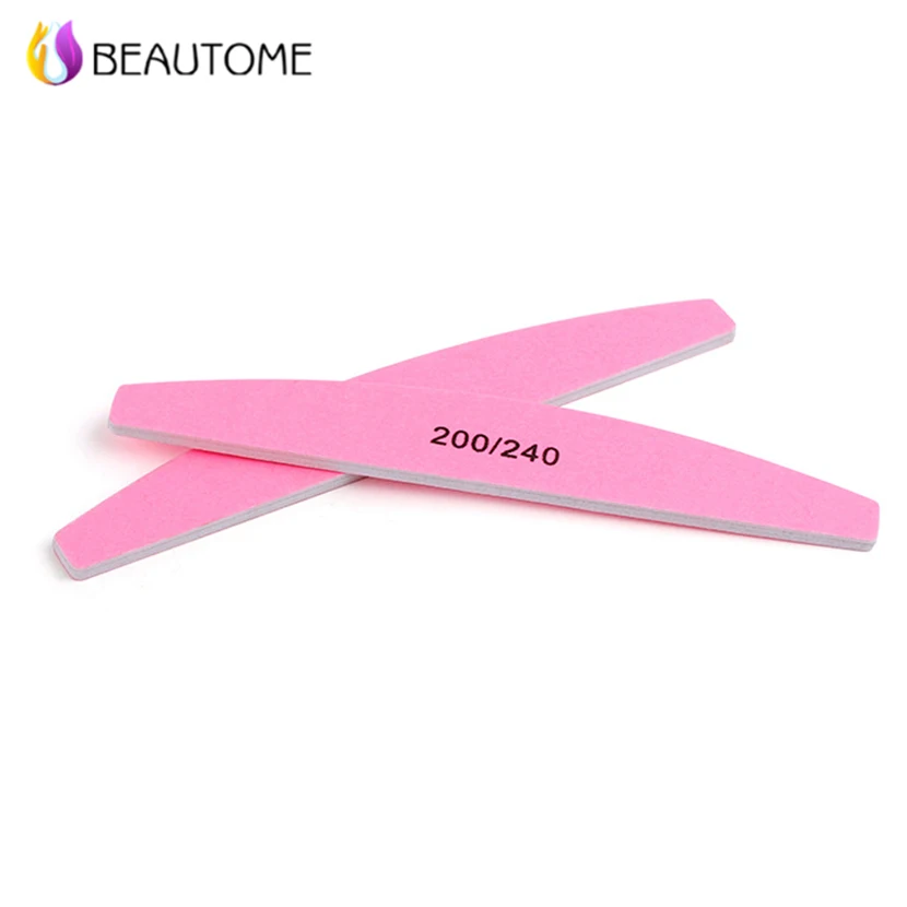 

Beautome Professional Nail Files 200/240 Pink Half Moon Nail Files Buffer Sanding Washable Nail Manicure Tool 2 Side