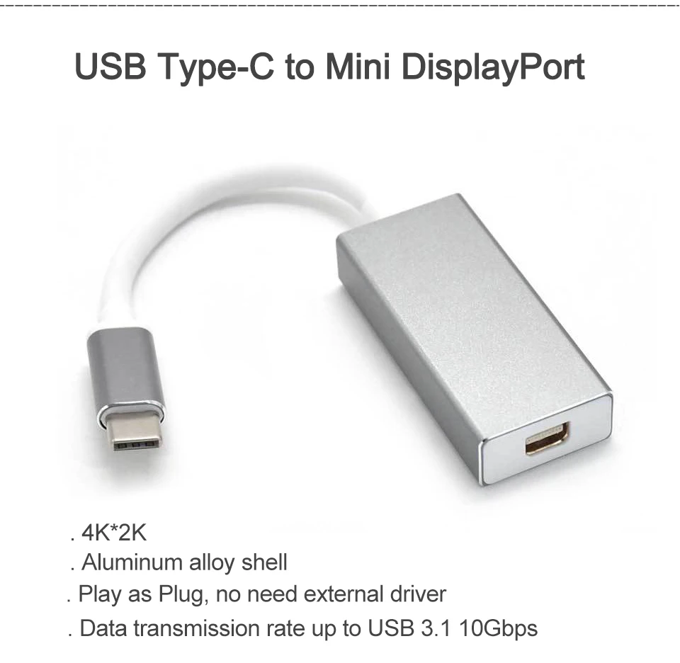 Type C to Mini DisplayPort DP Adapter USB C 3.1 Support 4K Male to Female HDTV Converter for Macbook Projector Type-C Cable (1)
