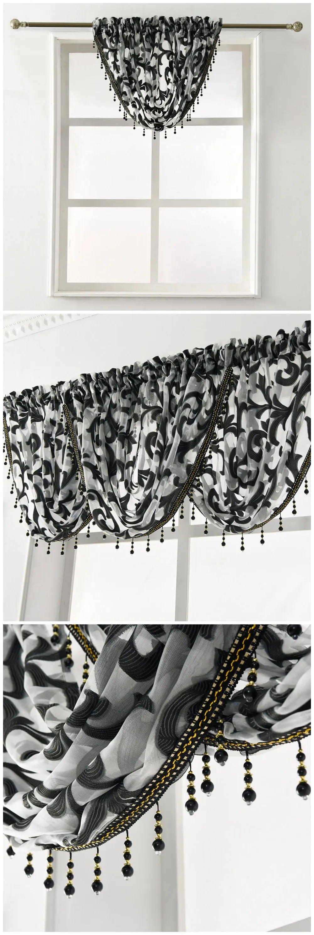 BVL NAPEARL Short Valance Drops Roman Curtains Black Tulle Fabric Rustic Decor For Window All Match Pastoral Design Stripes Jacquard