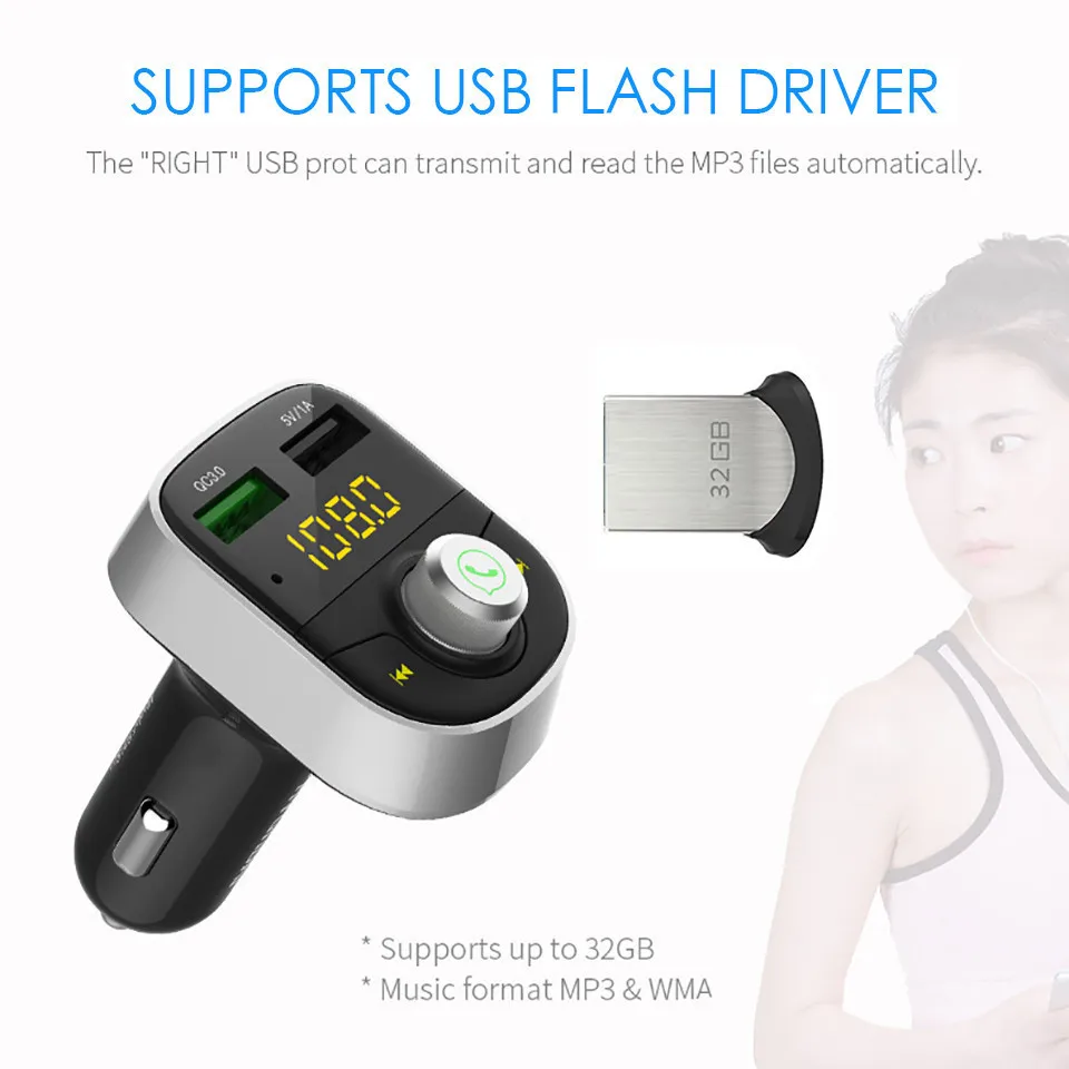 Wireless Bluetooth FM Transmitter Bluetooth Car Kit Handsfree USB Car MP3 Player Voltage Display QC 3.0 Car charger (6)