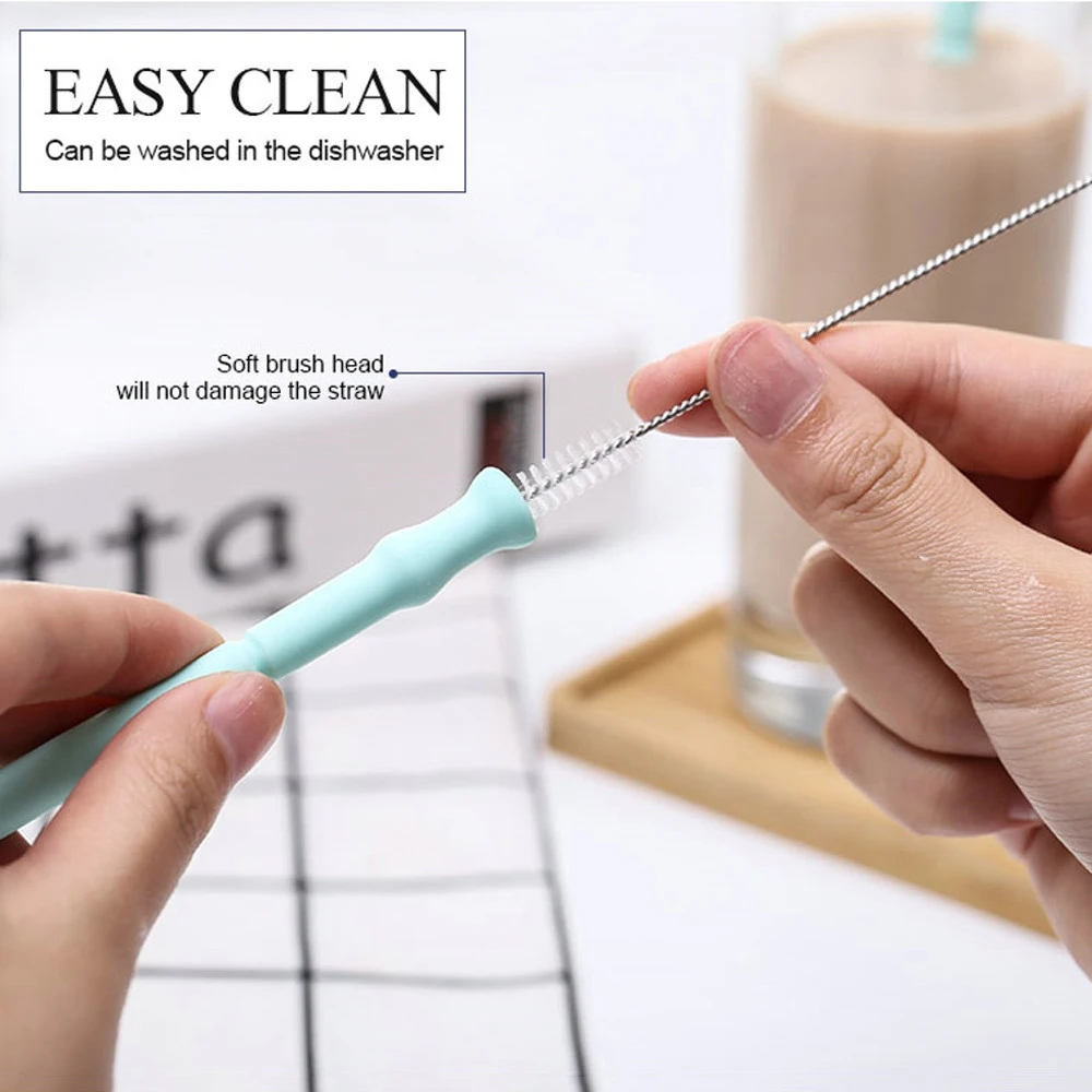 

Folding Silicone Folding Reusable Straw with Drinking Straw Carry Case and Cleaning Brush for Home Travel Office Soft Drinks