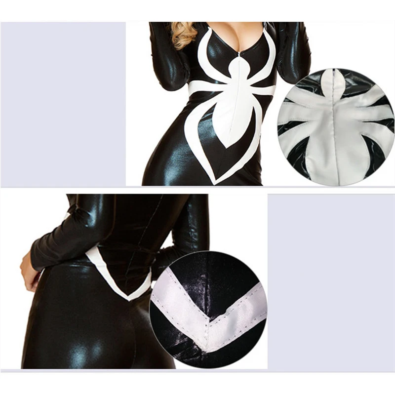 Spiderman Women Costume Black Spider Zentai Suit Sexy Women Halloween Costume 2017 Ladies Hood Venom Spider Jumpsuit (10)