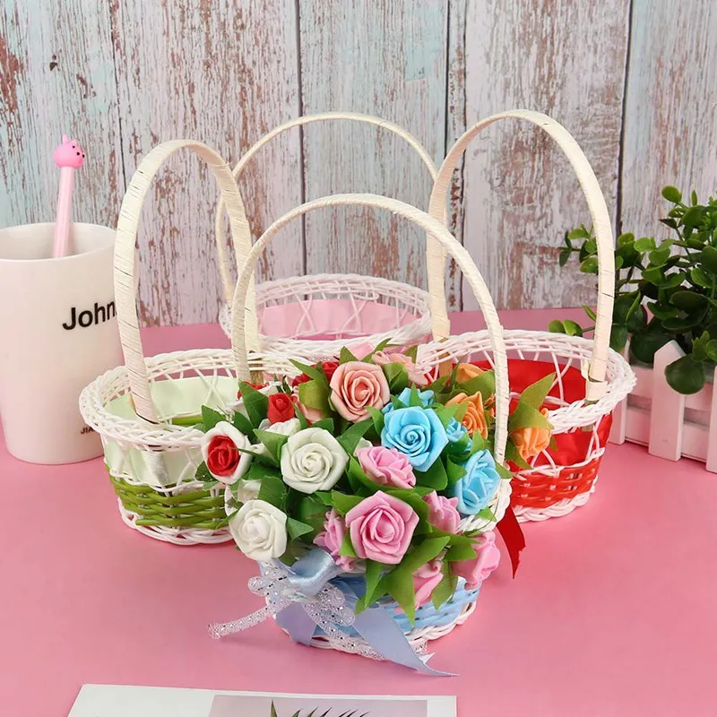 

Bamboo Weaving Storage Basket Bowknot Simulate Fruit Rattan Storage Box For Cosmetics Tea Picnic Basket Organizer Handiwork
