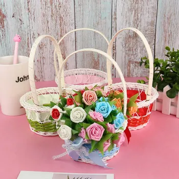 

Bamboo Weaving Storage Basket Bowknot Simulate Fruit Rattan Storage Box For Cosmetics Tea Picnic Basket Organizer Handiwork