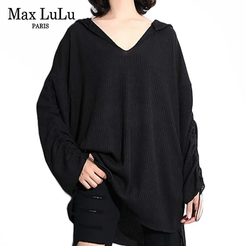 

Max LuLu 2019 Autumn European Fashion Jumper Ladies Knitted Clothes Women Hooded Long Pullovers Casual V Neck Sweaters Plus Size