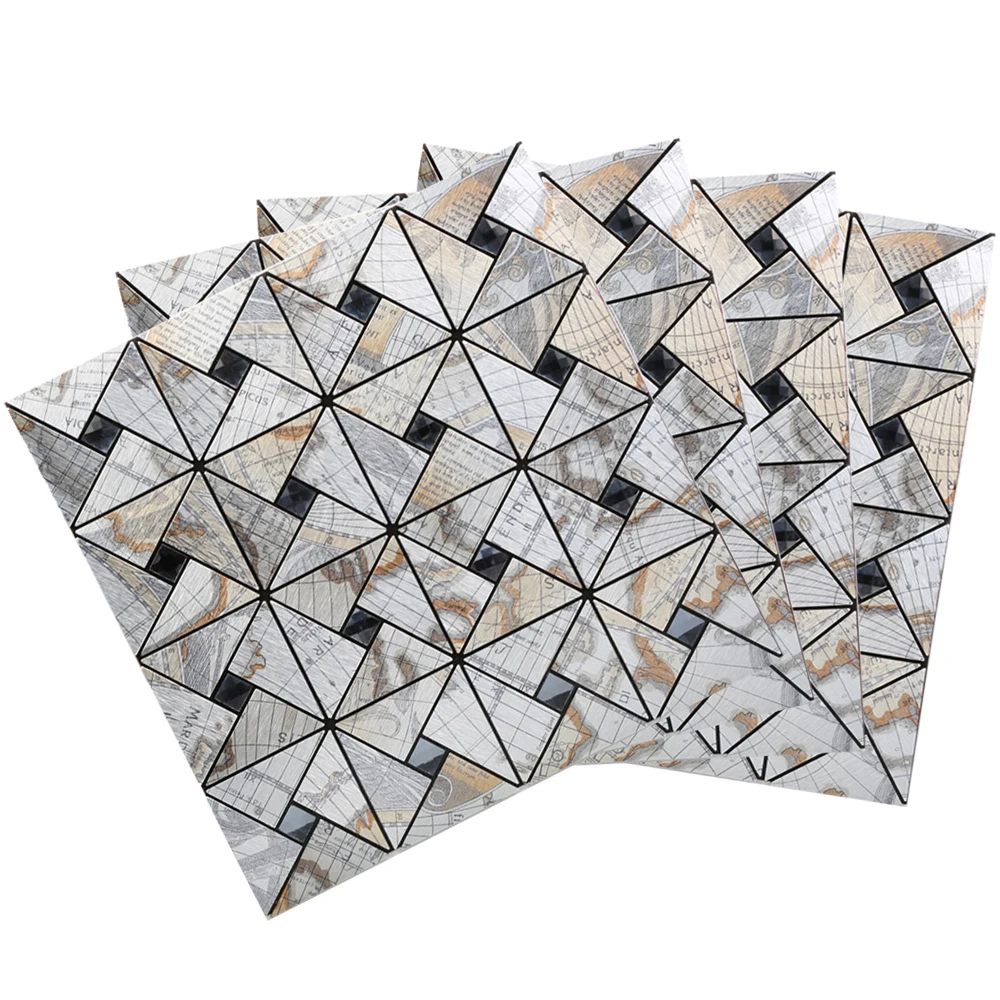 

12"Triangle Gradient Glass Peel and Stick Tile Metal Backsplash for Kitchen Stove Walls Self-Adhesive 3D Classical Wall Sticker